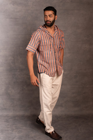 Urban khadi: sustainable handspun hoodie shirt with front pockets - dress