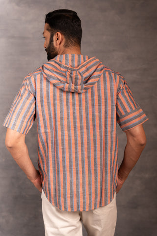 Urban khadi: sustainable handspun hoodie shirt with front pockets - dress