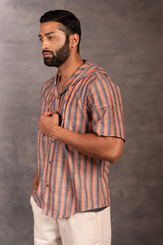 Urban khadi: sustainable handspun hoodie shirt with front pockets - dress
