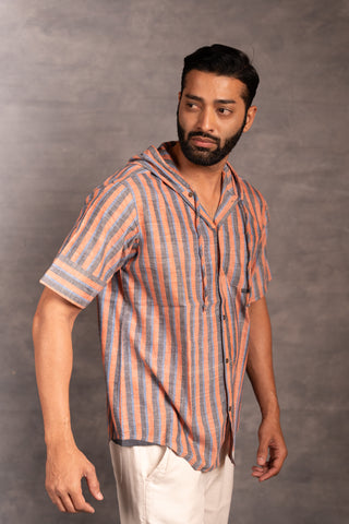 Urban khadi: sustainable handspun hoodie shirt with front pockets - dress