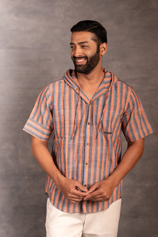 Urban khadi: sustainable handspun hoodie shirt with front pockets - dress