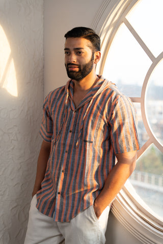 Urban khadi: sustainable handspun hoodie shirt with front pockets - dress