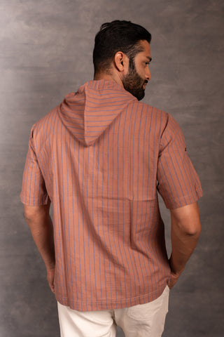 Handcrafted khadi hoodie shirt with straight-line detailing
