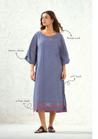 Jamdani - Blue Kimono Dress