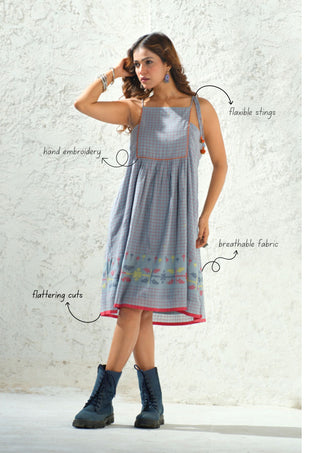 Jamdani - Check Weaved Spaghetti Dress