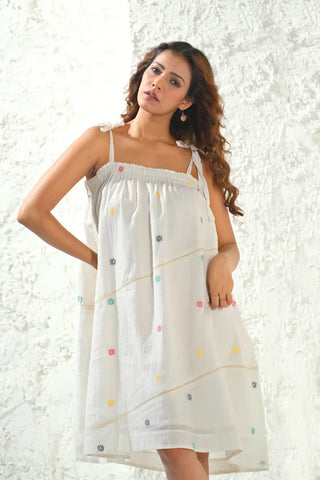 Jamdani - Marble White Spaghetti Dress