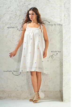 Jamdani - Marble White Spaghetti Dress