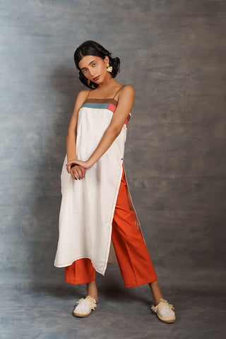 White spaghetti - Handwoven long slit dress