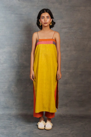 Yellow spaghetti - Handwoven long slit dress
