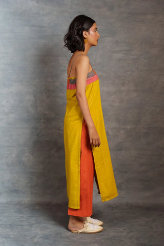 Yellow spaghetti - Handwoven long slit dress