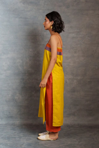 Yellow spaghetti - Handwoven long slit dress