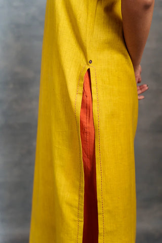 Yellow spaghetti - Handwoven long slit dress