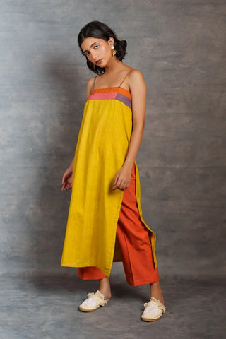 Yellow spaghetti - Handwoven long slit dress