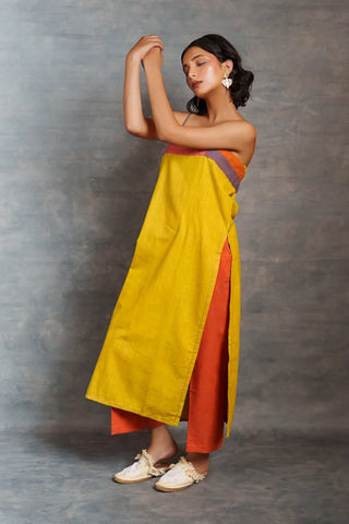 Yellow spaghetti - Handwoven long slit dress