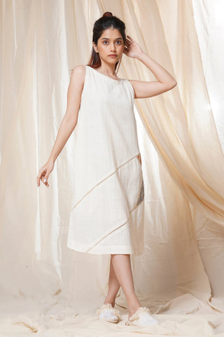Thread Game A-Line White Khadi Dress