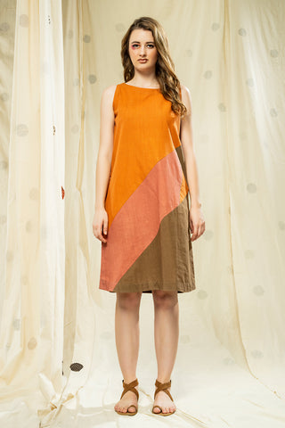 Soft Neutrals- Color Blocked Earth-Conscious Sleeveless Dress