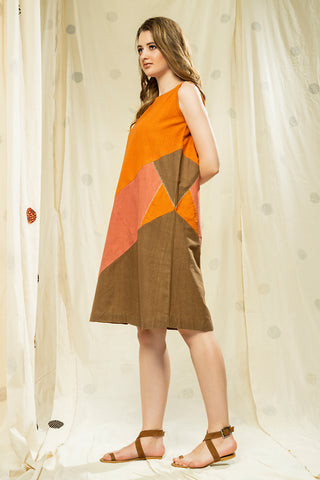 Soft Neutrals- Color Blocked Earth-Conscious Sleeveless Dress