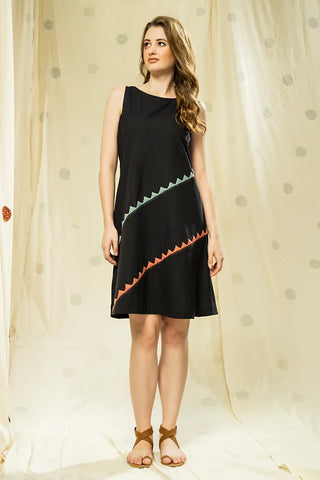 Striped Legacy- Black Knee Length Applique Dress