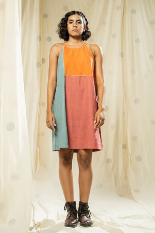 Soft Neutrals-Color Blocked Sleeveless Dress