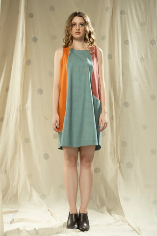 Soft Neutrals- Color Blocked Sleeveless Short Dress