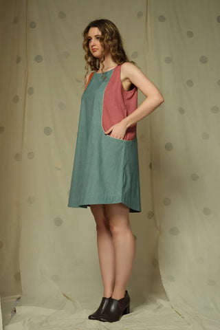 Soft Neutrals- Color Blocked Sleeveless Short Dress