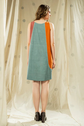 Soft Neutrals- Color Blocked Sleeveless Short Dress