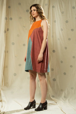 Soft Neutrals- Color Blocked Sleeveless Dress