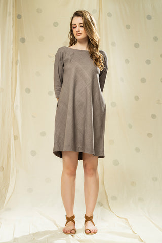 Hand Woven - Hand Spun Organic Gray Dress With Back Hand Applique Work