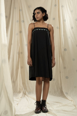 Hand Woven - Hand Spun Organic Black Spaghetti Knee Length Dress