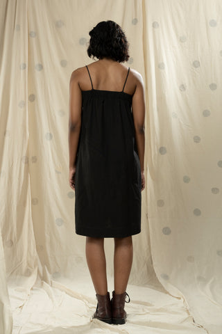 Hand Woven - Hand Spun Organic Black Spaghetti Knee Length Dress