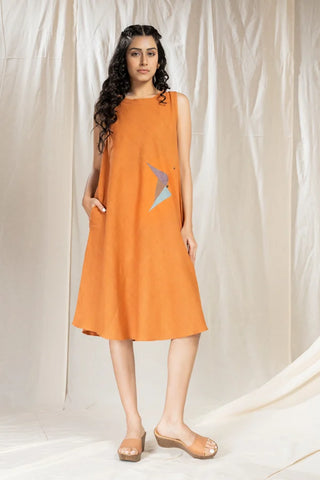 Triangular Tales-Orange Knee Length Khadi Dress