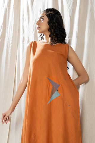 Triangular Tales-Orange Knee Length Khadi Dress