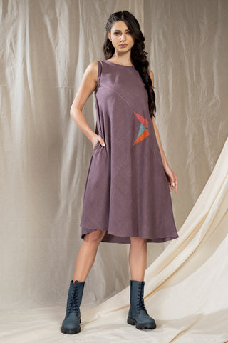 Hand Woven - Hand Spun Sleeveless Applique Khadi Knee Length Dress