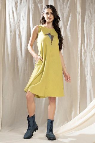 Triangular Tales-Lime Knee Length Dress