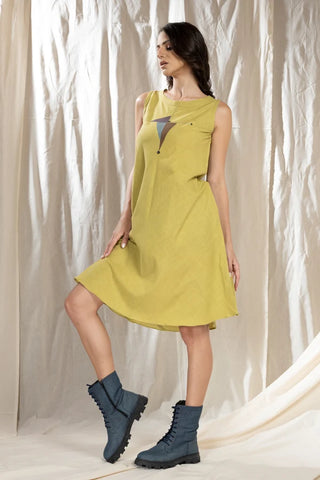 Triangular Tales-Lime Knee Length Dress