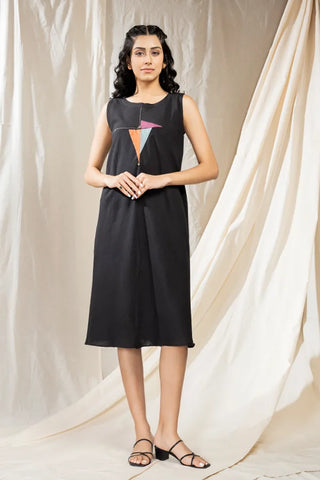 Triangular Tales-Jade Black Knee Length Dress