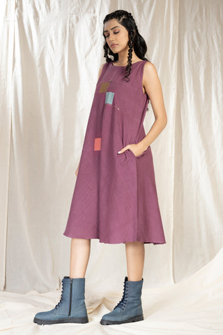 Hand Woven - Hand Spun Applique Knee Length Dress