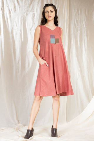 Hand Woven - Hand Spun Applique Knee Length Dress