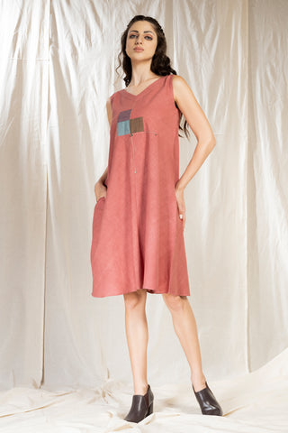 Hand Woven - Hand Spun Applique Knee Length Dress