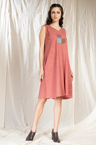 Hand Woven - Hand Spun Applique Knee Length Dress