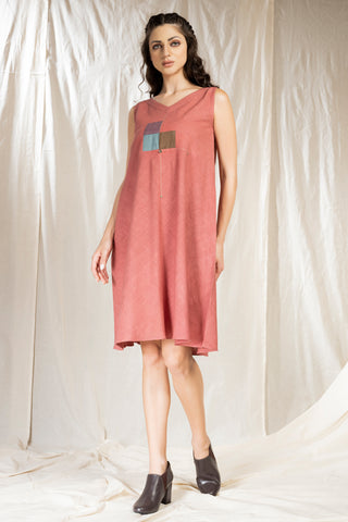 Hand Woven - Hand Spun Applique Knee Length Dress