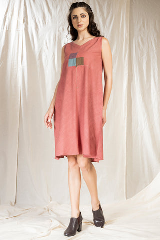 Hand Woven - Hand Spun Applique Knee Length Dress