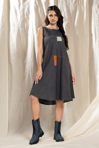 Hand Woven - Hand Spun Khadi Applique Sleeveless Dress