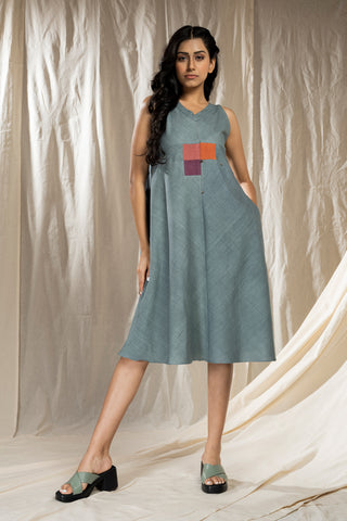 Hand Woven - Hand Spun Khadi Applique Sleeveless Dress