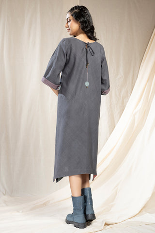 Hand Woven - Hand Spun Khadi Asymmetric Embroidered Dress