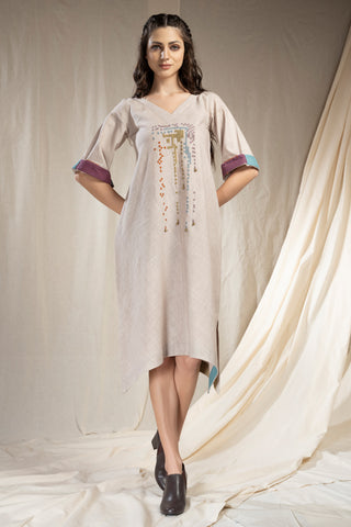 Hand Woven - Hand Spun Khadi Asymmetric Embroidered Dress