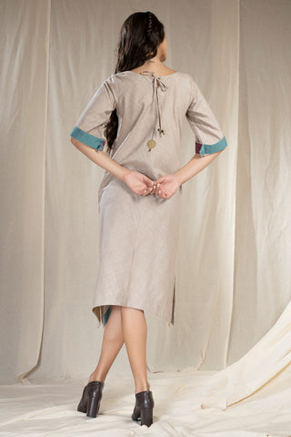 Hand Woven - Hand Spun Khadi Asymmetric Embroidered Dress