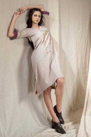 Hand Woven - Hand Spun Khadi Asymmetric Embroidered Dress