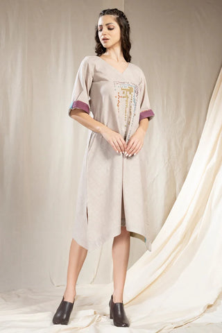 Mosaic Elegance-Khadi Asymmetric Embroidered Dress