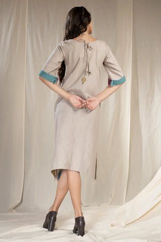 Mosaic Elegance-Khadi Asymmetric Embroidered Dress